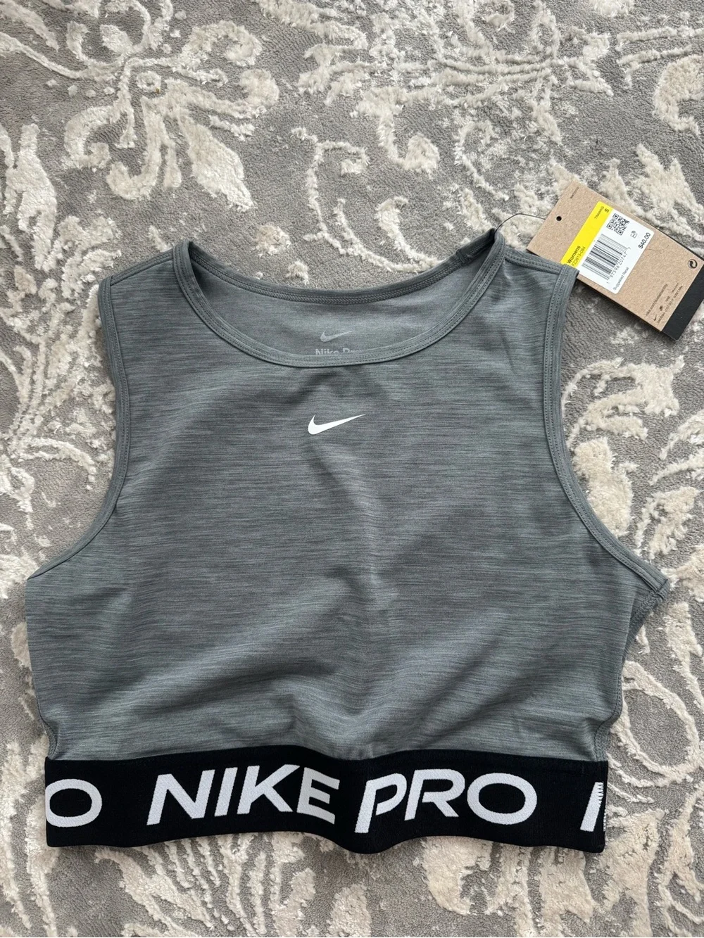 Nike Pro Grey Heather Cropped Training Tank